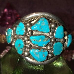 Vintage Navajo turquoise coin silver bracelet